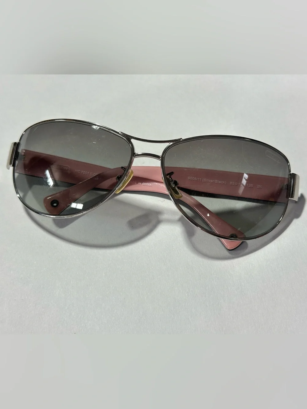 Coach Designer HC7001 Taylor Sunglasses Silver/Pink w/Case McBling Y2K Beach